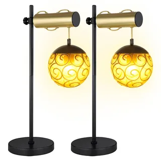 Tischlampe orientalisch Wohnzimmerlampe Tischleuchte höhenverstellbar Beistelllampe schwarz gold, 1x E27, LxH 34 x 55 cm, 2er Set