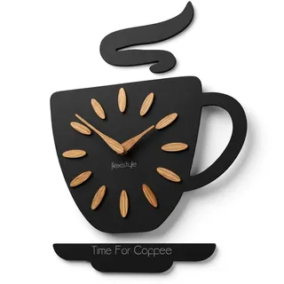FLEXISTYLE Wanduhr in Kaffeetassen Form aus Holz, Wanduhren für Küche und Esszimmer, im Kaffee Design für Moderne Einrichtung und Stilvolle Wanddeko, küchenuhr ohne tickgeräusche schwarz modern