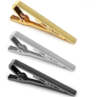 3 Stück herren Krawattennadel,Tie Clip Set,Dünn Krawattenklammer,Für Valentinstag, Weihnachten, Jubiläum, Party, Meeting(Gold, Silber, Schwarz)