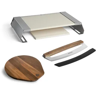 BURNHARD® Pizzaaufsatz Bundle 3-tlg. für Gasgrills | Pizzacover mit 2 Cordierit-Pizzasteinen, Pizzabrett & Wiegemesser – neapolitanische Pizza in 90-120 Sekunden