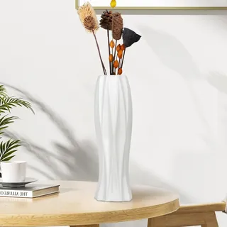 JIDOFUE Keramikvase, Weiße Blumenvase, 12 Zoll/30 cm hoch Moderne strukturierte Vasen für Bauernhaus, Regal, Tischmittelpunkte, Heimdekoration, Wohnzimmerdekorationen Große Muster-Vase für Pampasgras