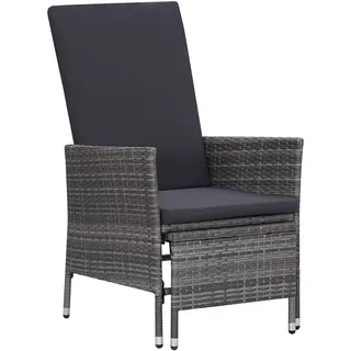 vidaXL Garten Liegestuhl mit Auflagen Gartenstuhl Relaxstuhl Sessel Sonnenliege Hochlehner Stuhl Gartensessel Gartenmöbel Poly Rattan Grau