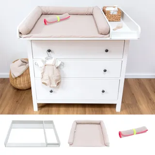 LIMMALAND Wickelaufsatz Set für IKEA HEMNES – mit Aufsatz, Wickelauflage & Umrandung aus 100% Baumwolle (Pure Beige, 108 cm Aufsatz, Auflage & Unterlage)