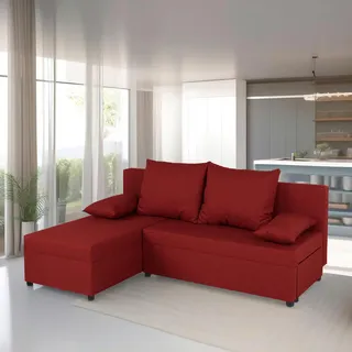 P & B Ecksofa, Rot, Kunststoff, Füllung: Schaumstoffflocken, einmalig seitenverkehrt montierbar, 195x147 cm, Liegefunktion, Rücken echt, Wohnzimmer, Sofas & Couches, Wohnlandschaften, Ecksofas mit Schlaffunktion