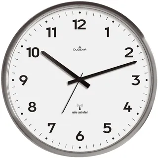 Dugena Wanduhr 4277414, Funkuhrwerk, weißes Zifferblatt, arabische Ziffern, Metallgehäuse, 33 cm, automatische Zeitumstellung