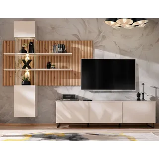 furn.design WOHNWAND Sand matt, Eiche Artisan 280 cm, Schrankwand inklusive LED Beleuchtung