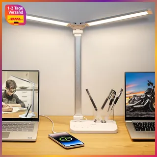 iVict Dual Swing Arm LED Schreibtischlampe Weiß