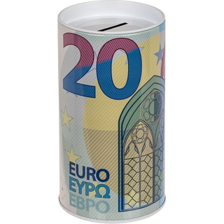 Metallspardose Spardose Gelddose Sparbüchse Sparschwein 20 Euro-Note Print mit abnehmbarem Deckel Geldgeschenk Geschenkidee Sparen 8 x 15,5 cm