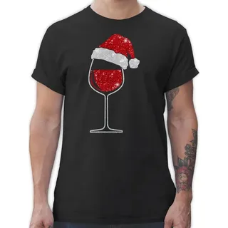 Shirtracer T-Shirt Weinglas mit Weihnachtsmütze I Weihnachtsmotiv Wein I Geschenk Weinlie Weihachten Kleidung schwarz XXL