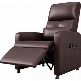 Elektrischer Relaxsessel mit Aufstehhilfe, Massage & Wärme, TV-Sessel aus PU-Leder - Verstellbare Liegefunktion, verlängerte Fußstütze - USB-C+USB, 2 Getränkehalter, Seitentaschen - Braun - 26A Brown