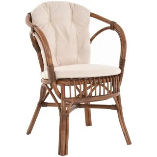 Sessel aus echtem Rattan, Korb-Stuhl Flecht-Sessel gestäbt (Braun mit Kissen)