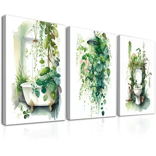 Dazzlewall 3Pcs Gerahmte Botanische Badezimmer Wandkunst Poster, Salbei Grün Tropische Blattdrucke für Badezimmer Waschküche Dekor 12x16 zoll