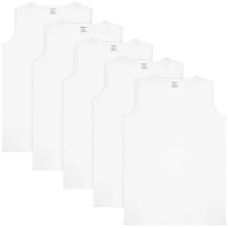 BRUBAKER Muskelshirt Tank Top Unterhemd mit Rundhals Ausschnitt (5er-Pack) Baumwolle Herren Tanktop, Extra Lang für Männer, Schlicht Basic weiß S