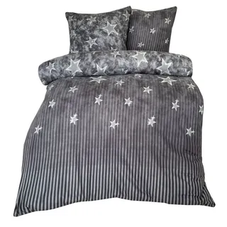 Leonado Vicenti Bettwäsche Winter flauschig warm, Fleece, 2 teilig, Thermofleece kuschelig weich, Sterne grau