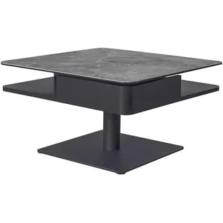 Dieter Knoll Couchtisch, Grau, Schwarz, Metall, Glas, Keramik, Holzwerkstoff, quadratisch, Rundrohr, Bodenplatte, 75x42-57x75 cm, Stauraum, höhenverstellbar, Wohnzimmer, Wohnzimmertische, Couchtische, Couchtische mit Stauraum