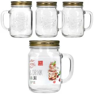 Bormioli Rocco Glas 4x Quattro Stagioni Henkel-Gläser 0,75L + Rezeptheft Cocktail-Glas, Glas weiß