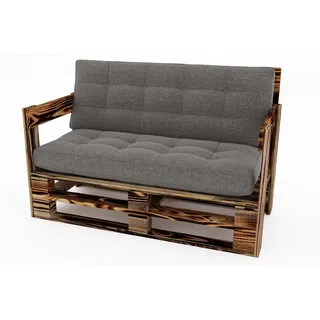 Lermowood Palettenmöbel Mpe Sofa 120 x 80 cm Geflammt | Europaletten Indoor und Outdoor Lounge Gartenmöbel Holz Gartenmöbel Set Lounge Möbel Terrasse Balkon Loft Stil Paletten