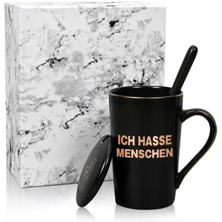 Joymaking lustige Kaffeetasse mit Druck Ich hasse Menschen, 400ml Kaffeetasse Geschenk Freunde, Kollegen, Morgenmuffel, Misanthropen, Schwarz