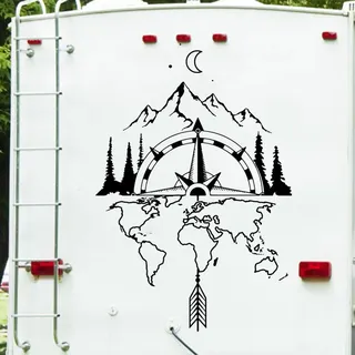 JCSMKFQ Weltkarte, Kompass, Wohnmobil, Wohnmobil, Wandaufkleber, Reise, Berg, Mond, Wald, Wohnmobil, Wandaufkleber, Camping, Aufkleber, Tapete