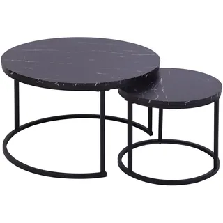 2er-Set Couchtisch - schwarze Marmoroptik - schwarz