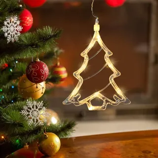 LEDMOMO Weihnachtsbeleuchtung - Weihnachtsbaum hängenden Fensterlicht mit Saugnapf und batteriebetrieben für Weihnachtsdekoration (warmes weißes Licht)