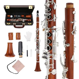 Yinfente B-Klarinette, flach, ES-Schlüssel, fortgeschrittener Anfänger, Palisanderkorpus mit 17 Griffe, versilbert, Kasten und Rohrblattinstrument und Polster Eb key