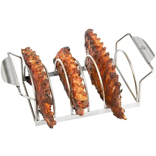 SGEFU Spare Rib Halter BBQ – Edelstahlhalter für 6 Rippchen | Als Bratenhalter nutzbar | Für Kugelgrill & Backofen geeignet | Spülmaschinengeeignet