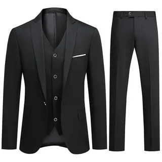 Allthemen Anzug (3 tlg, Anzug Set) Herren Slim Fit Anzüge Komplett 3 Teilig moderner Businessanzug schwarz 48