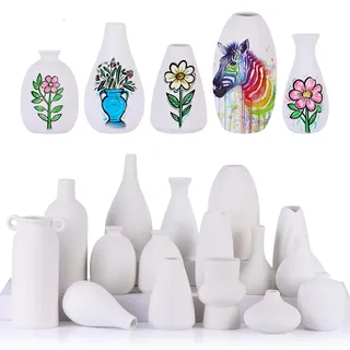 Bemalbare Vasen, Set mit 16 weißen kleinen Knospenvasen für Blumen, Tonvase für Hochzeitsdekorationen, Pampasgras, Tafelaufsätze, Boho-Mini-Keramikvasen für DIY-Malerei, Heimdekoration