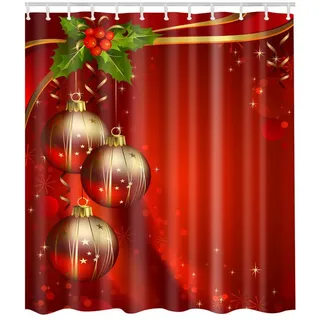 Qelus Duschvorhang Weihnachten Gedruckt Duschvorhang 180x180cm für Badezimmer, Badewanne