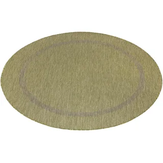 Teppium Outdoor Teppich Wetterfest 160 cm Rund Grün Sisal Optik - Küchenteppich Waschbar rutschfest, Wasserfest, Bordüre, Pflegeleicht - Ideal für Balkon, Terassen, Garten, Camping oder Küche