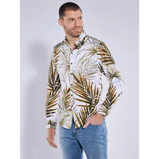 ENGBERS GERMANY Herren Langarm-Hemd in Satin-Warenqualität Beige slim fit gemustert Button Down - XL