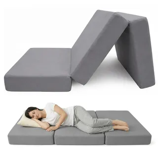 POKAR Klappmatratze 120x195x15 cm Wasserabweisend | 3-teilige Faltmatratze als Gästebett | Faltbare Matratze für Gäste und Camping | Extra Dicke Schaumstoffmatratze | Oeko-TEX | Made in EU | Grau