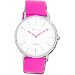 OOZOO Quarzuhr Oozoo Damen Armbanduhr Vintage pink, Damenuhr Lederarmband pink, rundes Gehäuse, groß (ca. 40mm) lila
