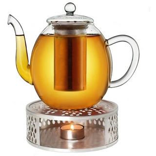 Creano Teekanne Creano Teekanne aus Glas 1,5l + ein Stövchen aus Edelstahl, 3-teilige, (Set) weiß