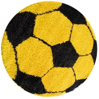 Teppium Teppich Fußball-Design, Rund, Höhe: 30 mm, Kinder Teppich Fußball-Form Kinderzimmer versch.farben und größen gelb 120 cm x 120 cm x 30 mm