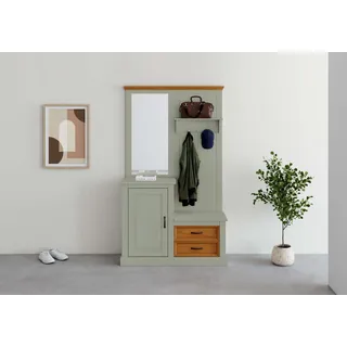 OTTO home Kompaktgarderobe Selma Garderobe inkl. Kommode, 2 Schubkästen, Spiegel Kompaktgarderobe, mit Spiegel, Haken und Hutablage, Breite 110 cm grün
