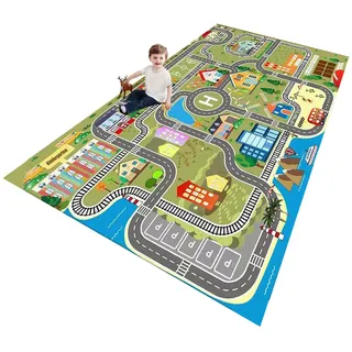 ZFHNYJWKL Kinder spielteppich Auto Jungen & Mädchen Teppich Straßenteppich Bauteppich Stadtstadt Lernbereich Teppich Pädagogischer Antirutsch für Kinderzimmer Grau Blau Grün(B,180X270CM)