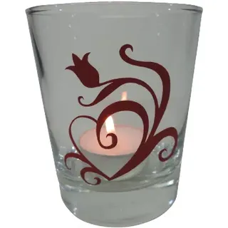 Deko Teelicht Glas Windlicht print "Tulpe mit Herz" rot Handemade Dekoration
