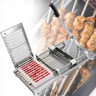 ZJFJMBD Manuelle Hammel Kebab Maschine aus Edelstahl, Multifunktions Spieß Fleisch Maschine, Bambus Fleischspieß Maschine, manuelle Spieß Maschine