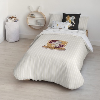 BELUM | Bettbezug Harry Potter, Bettbezug mit Knöpfen 100% Baumwolle, Modell Gryffindor Sweet Beig für 80 cm Bett (140 x 200 cm)