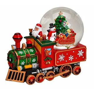 Bubble-Store Schneekugel Spieluhr mit Musik, Weihnachtsmann im Weihnachtszug Schneekugel rot
