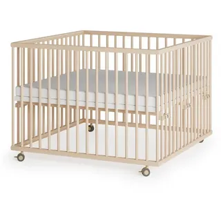 Sämann Laufgitter mit Matratze – make a difference. natur Holz, Echtholz,Buche, 100x74x100 cm Babymöbel, Laufstall, Baby