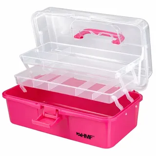 HMF Nähkasten mit 3 Ebenen, Sortierbox für Kleinteile, 33 x 20 x 15 cm, Pink