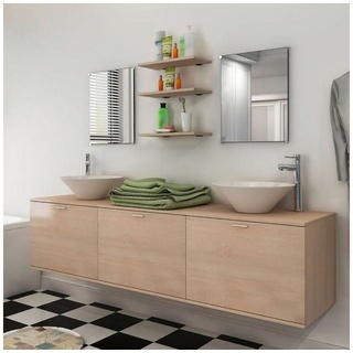 DOTMALL Badezimmerspiegelschrank Zehnteiliges Badezimmermöbel-Set mit Waschbecken und Wasserhahn, Beige beige