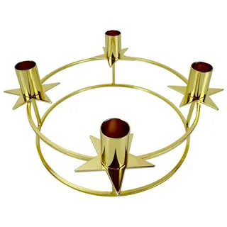 Online-Fuchs Kerzenständer für 4 Stabkerzen - moderner Kerzenhalter, Adventskranz aus Metall Gold (goldfarbig, Kerzenteller in Sternform), modern und zeitlos im Design goldfarben