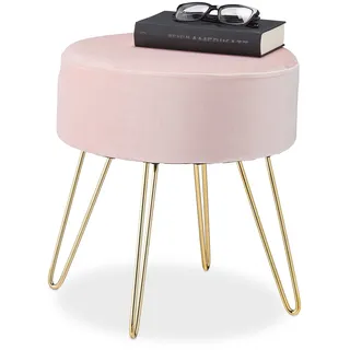 Samthocker Polsterhocker Schminkhocker Dekohocker rund leicht Sitzpouf rosa