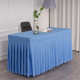 Highdi Tischrock aus Polyester, Tischrock für Rechteck Tische Hotel Bankett Tischröcke Waschbare für Party, Geburtstag, Hochzeit Tischdekoration (240 * 40 * 75cm,Himmelblau)