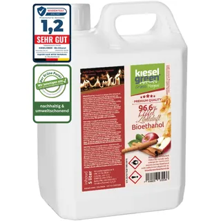KieselGreen Bioethanol 5 Liter mit Duft für Ethanol-Kamin, viele Sorten - Bio Ethanol als Raumduft in vielen Duftnoten - Parfüm für Bio Ethanol Kamin Indoor oder Bioethanol (Apfel-Zimtduft, 5L)