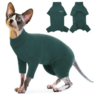 Mäntel für Katzen, Body Katze Nach Op Katzenbekleidung Katzenbody Nach Op Katzen Kleidung Winter Sweater Katen Pyjama(Dunkelgrün, XXL)